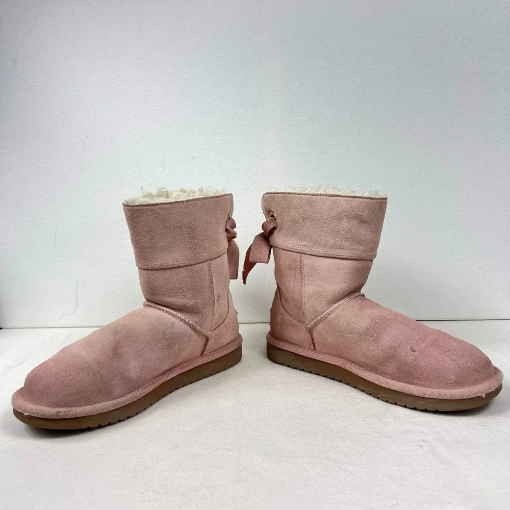 GUC Koolaburra by UGG Victoria Mini Pink Bow Winter Boots Fur Lined Girls Size 2